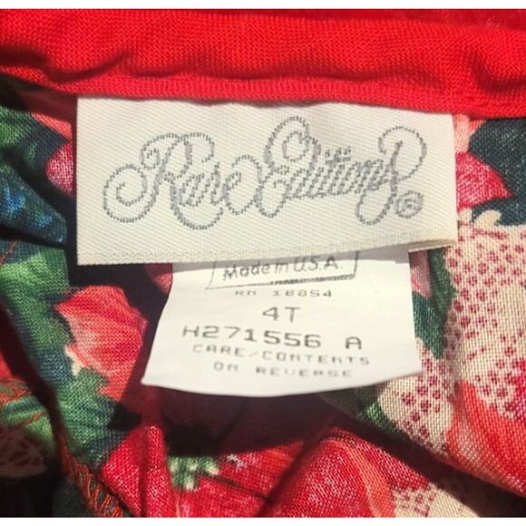 VTG 90s Dress Poinsetta Rare Editions Christmas Union Made USA Painter Smock 4T - Picture 9 of 9